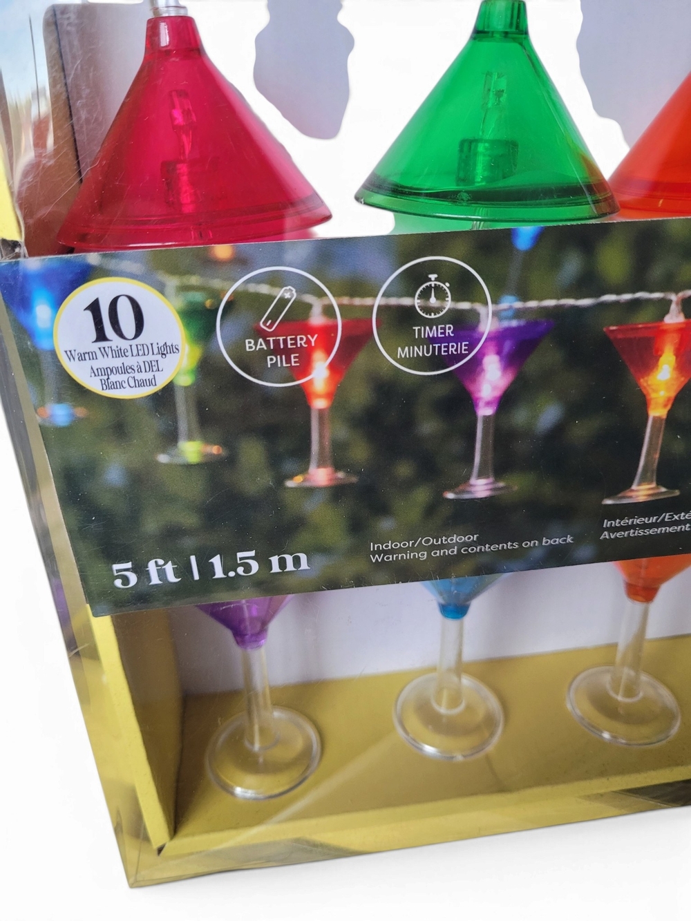 Ashland Martini Cocktail Glass LED String Lights 10 Ct Multicolor 5 Ft NIB